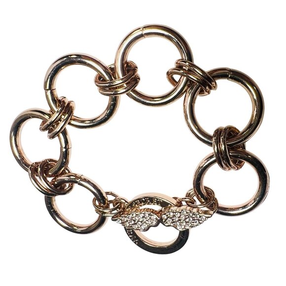Y2K Victorias Secret Rose Gold-Tone Link Bracelet Crystal Angel Wings Toggle 7" - Picture 1 of 8
